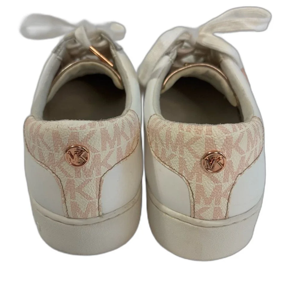 Michael Kors Irving‎ Stripe Sneakers Womens 9M White Rose Gold Leather Logo